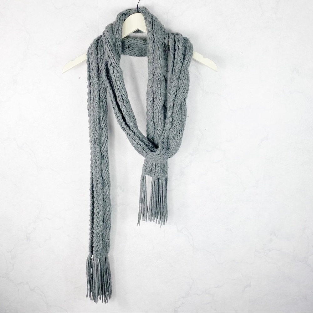 Gray Knit Long Scarf
